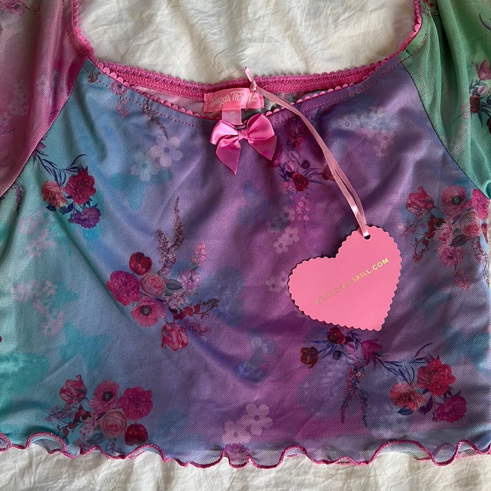 Sugar Thrillz Dolls Kill Flower Crop Top - Picture 3 of 6